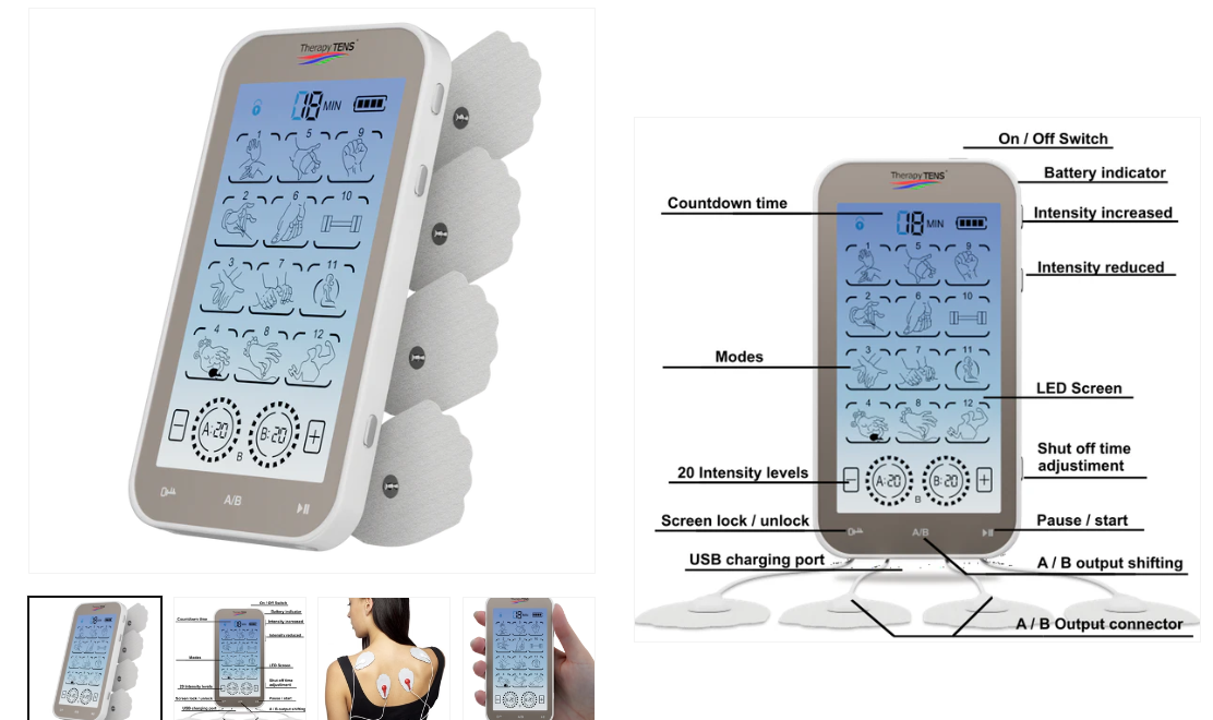 Therapy TENS Unit 4 Touch Screen Powerful Electronic Pulse Muscle Stimulator